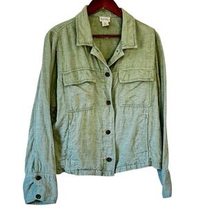 Nicole Miller Linen Lyocell Shacket Jacket Sage Green with Four Pockets Large